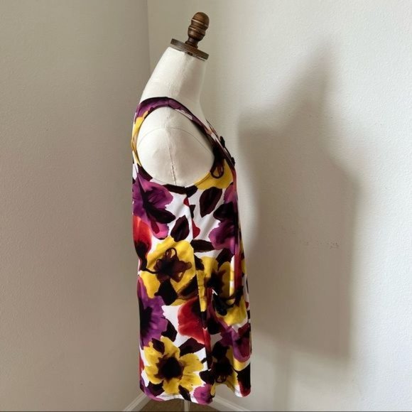 Dress Womens Small Multi-Colored Floral Print Pockets Stretch Sleeveless - Picture 3 of 15